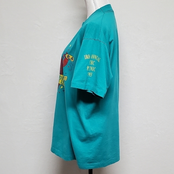 VINTAGE 1993 OOAK Mardi Gras Picnic Turquoise Sax Lobster Single Stitch Tee L - Picture 8 of 13